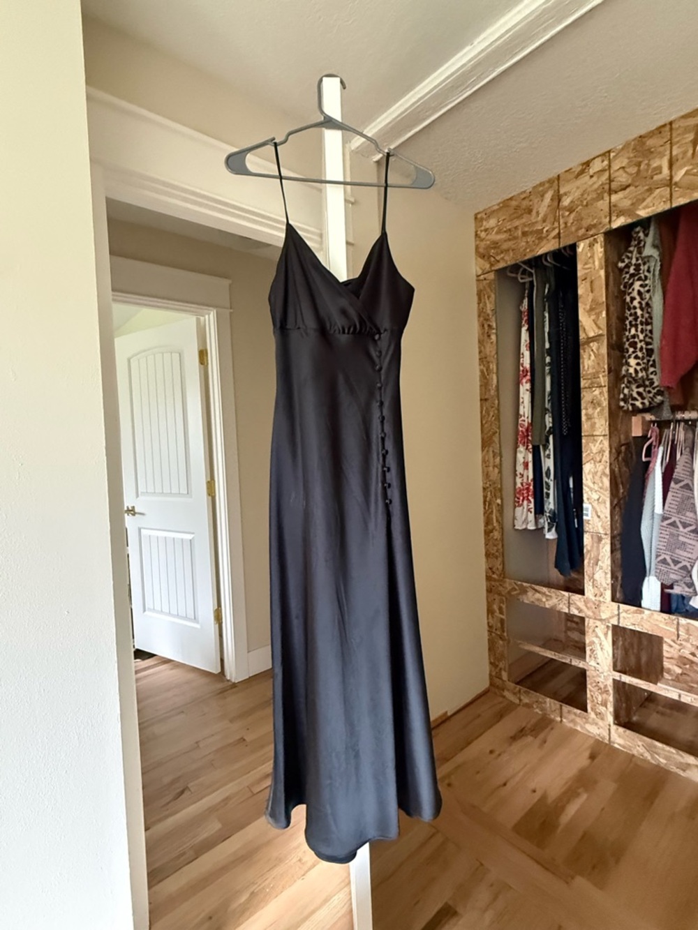 Zara Black Maxi Slip Dress with Side Button Detail